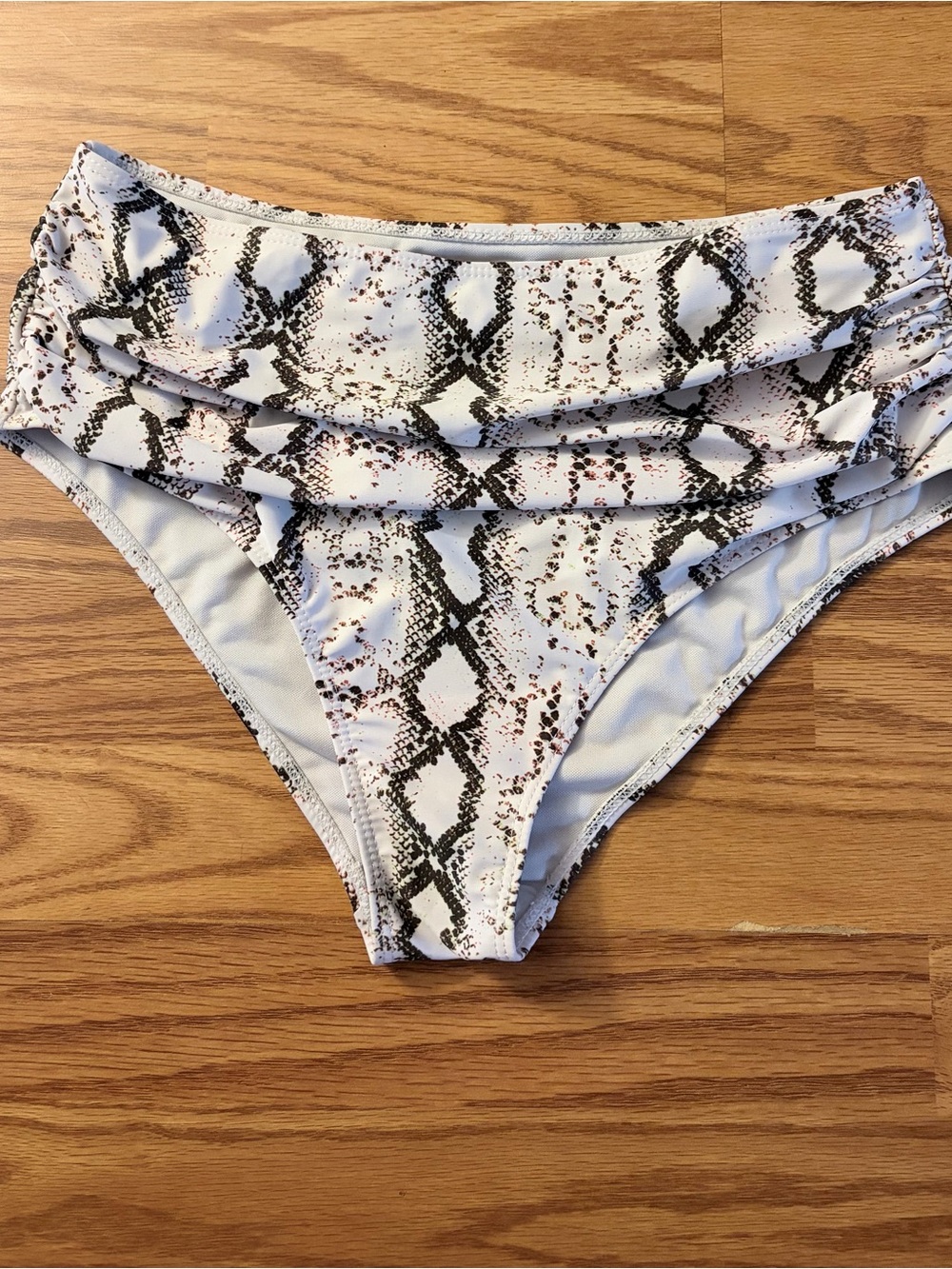 High-Waist Snake Print Bikini Bottoms - Neutral Tones sz XL